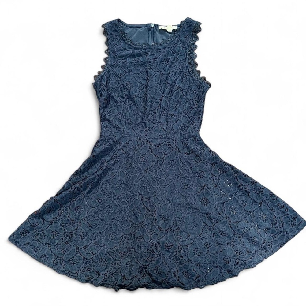 Rebellion Blue Sleeveless Round Neck Lace Back Zip Dress